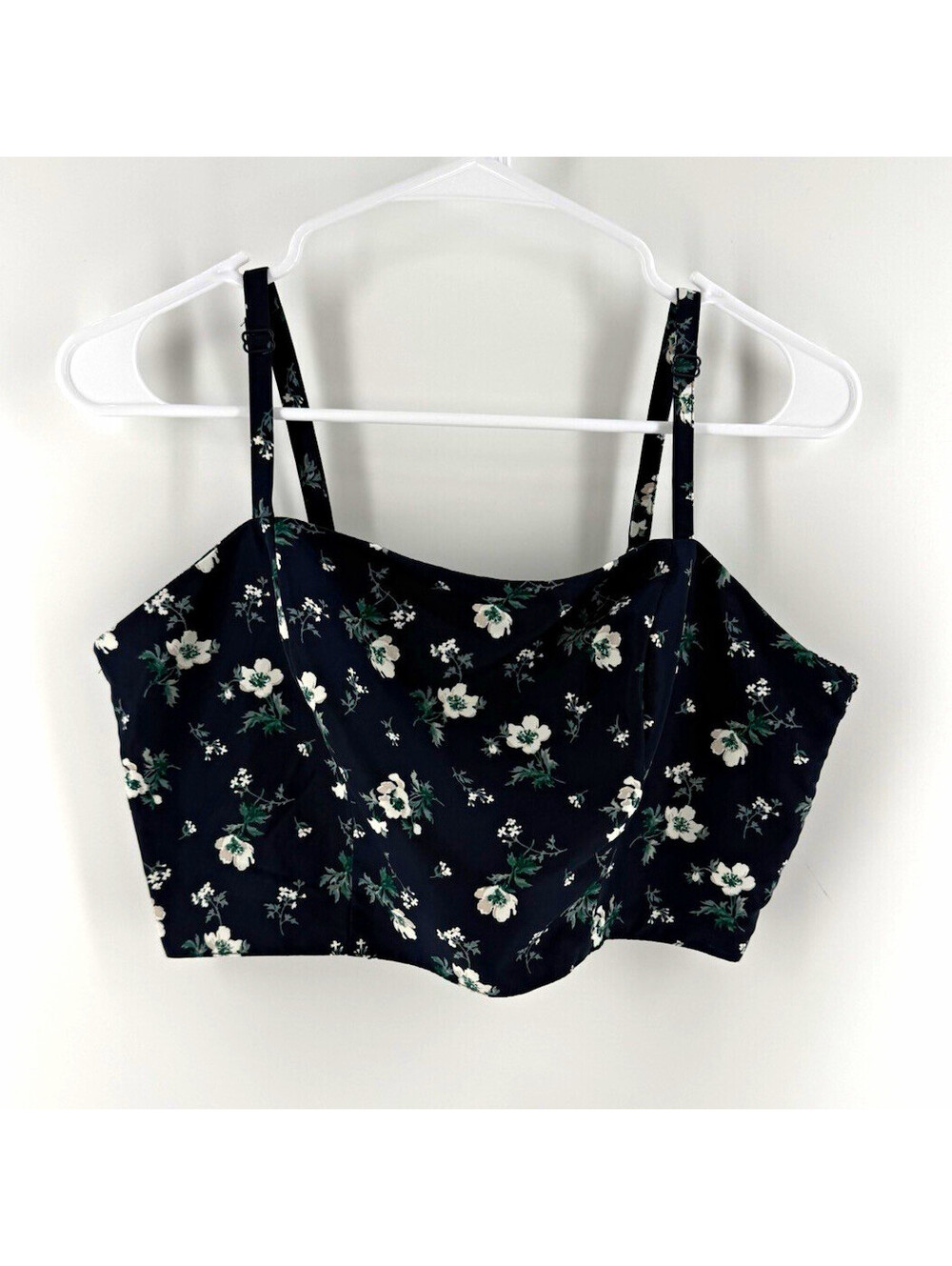 Old Navy Floral Smocked Square Neck Spaghetti Strap Cropped Cami Navy M
